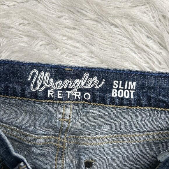 Wrangler Retro Slim Boot Cut Jeans Mens Size 31x32 (31X31) Blue Western Denim - Picture 9 of 12